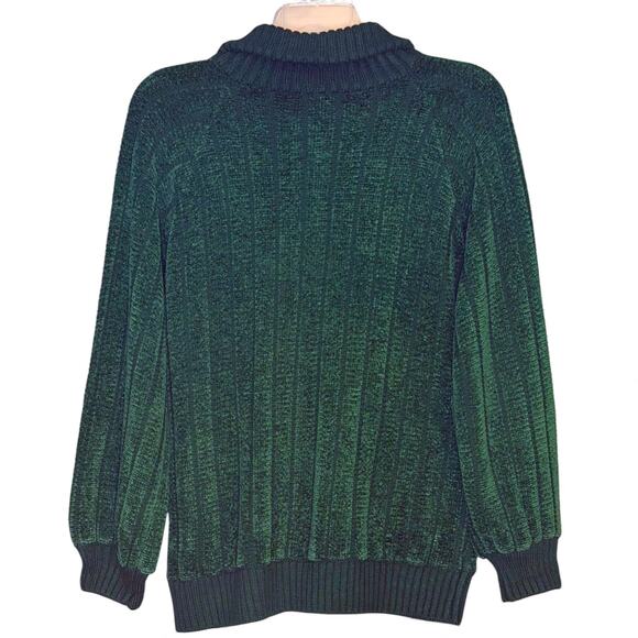 Draper’s & Damon’s Green Chenille Zip Cardigan Ribbed Trim Pockets Cottage Sz S - Picture 9 of 10